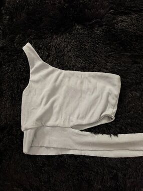 ILLA ILLA Light Blue One-Shoulder Ribbed Crop Top Tie Wrap